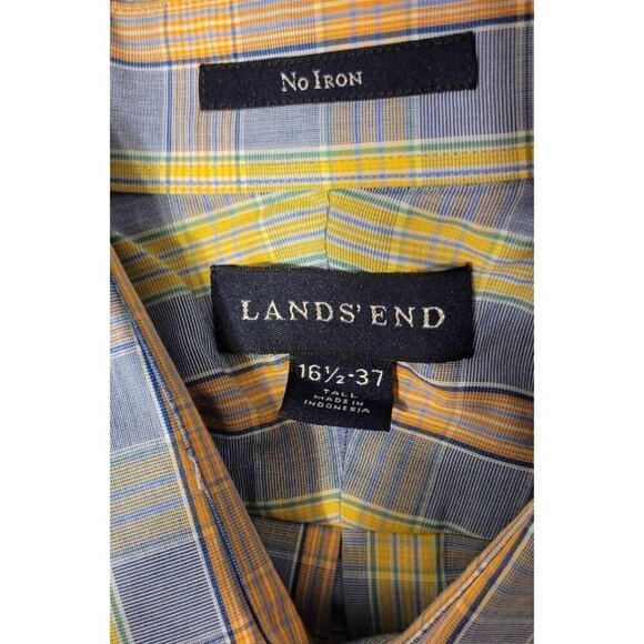 Lands End Mens Blue & Yellow Plaid Long Sleeve Button Up Shirt Sz 16.5 / 37 Tall - Picture 7 of 7